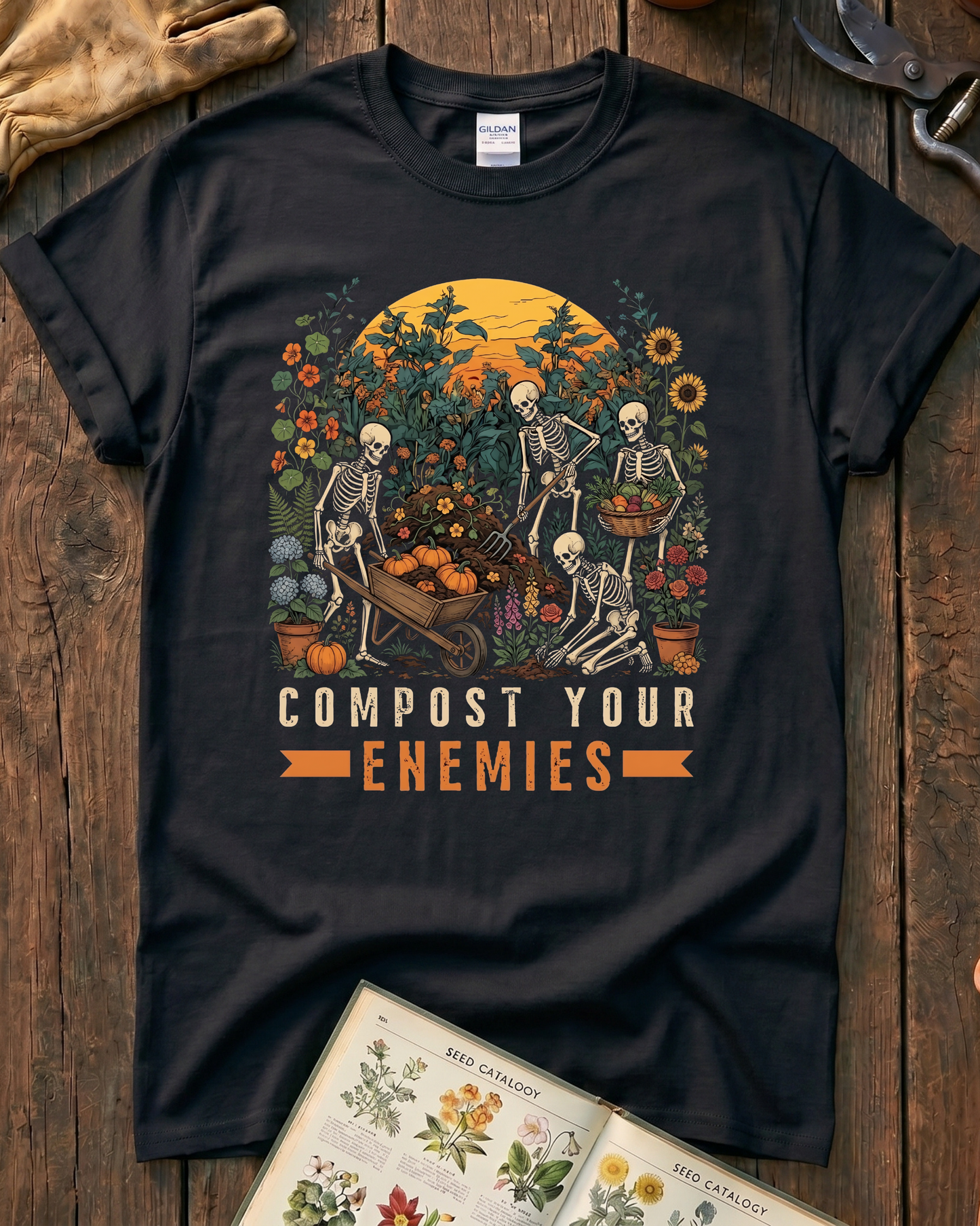 Compost Your Enemies Skeleton Gardener T-Shirt