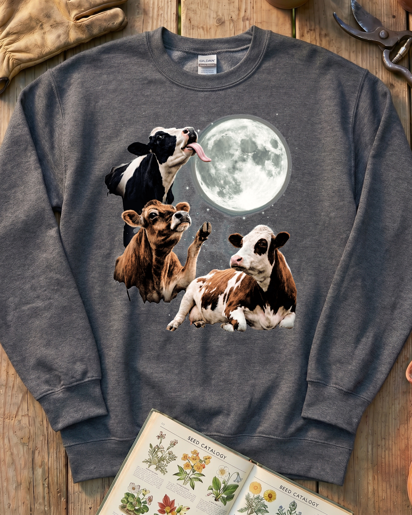Funny Moon Cow Farm Animal Sweatshirt