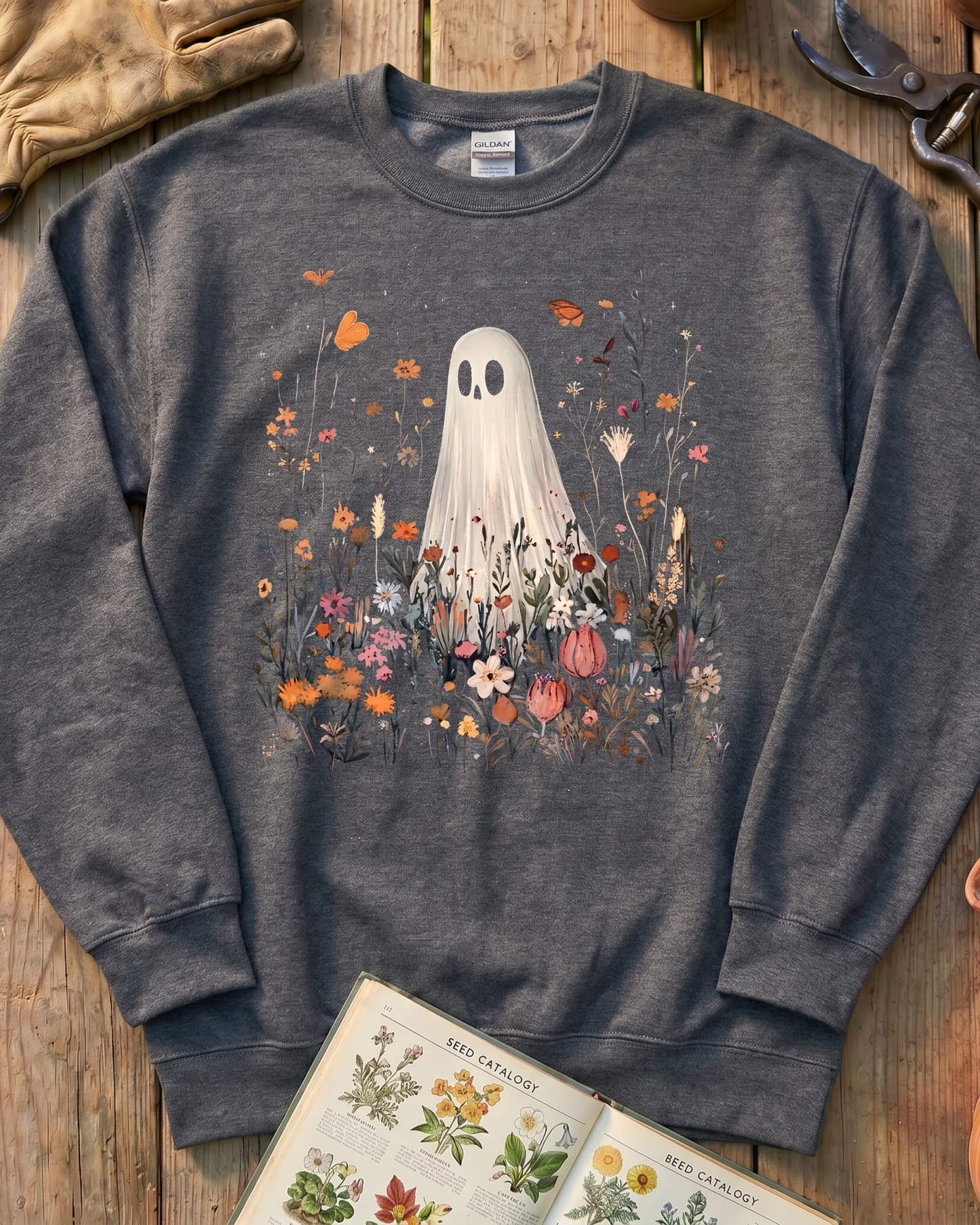 Cozy Ghost Cottage Garden Sweatshirt