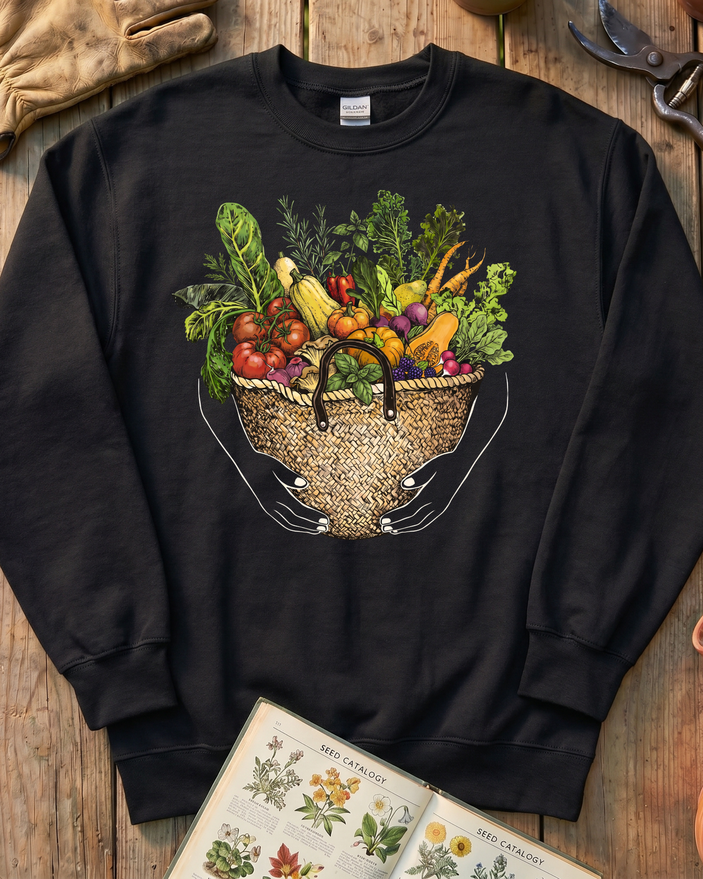 Fresh Garden Harvest Vegetable Basket Sweatshirt