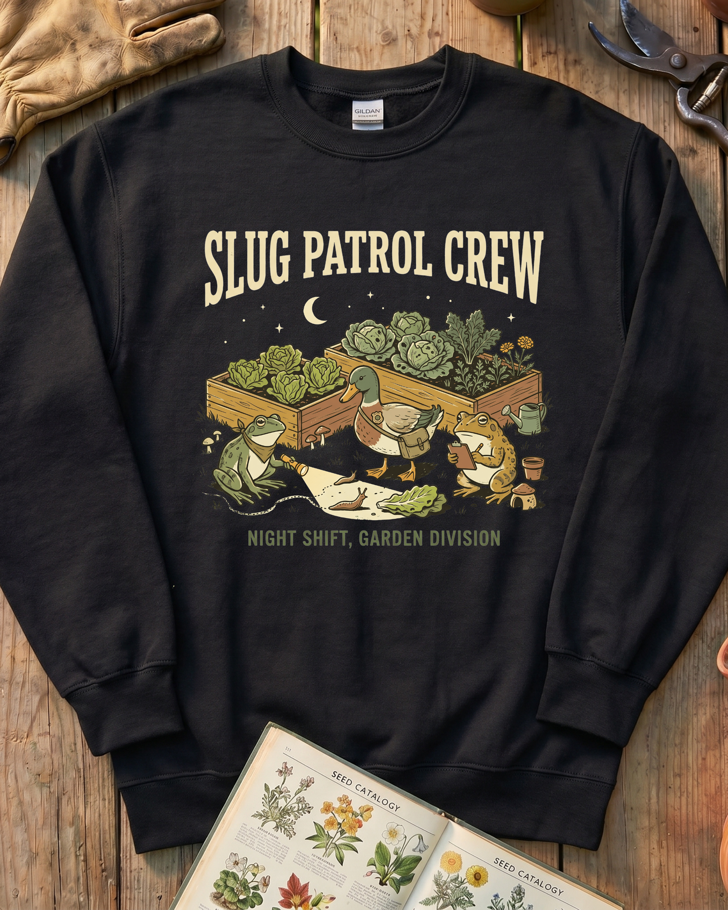 Slug Patrol Crew Frog Duck Toad Garden Sweatshirt