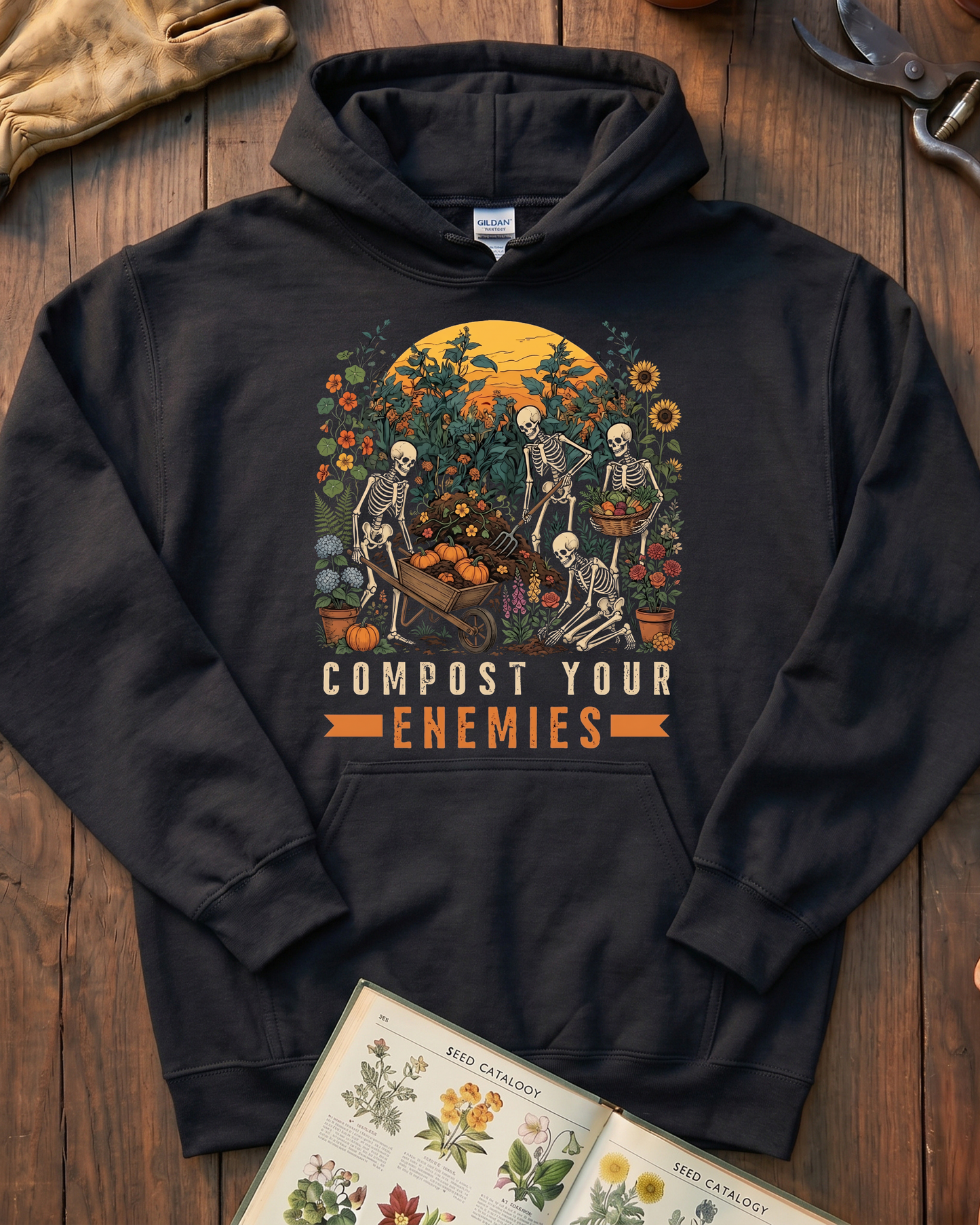 Compost Your Enemies Skeleton Gardener Hoodie
