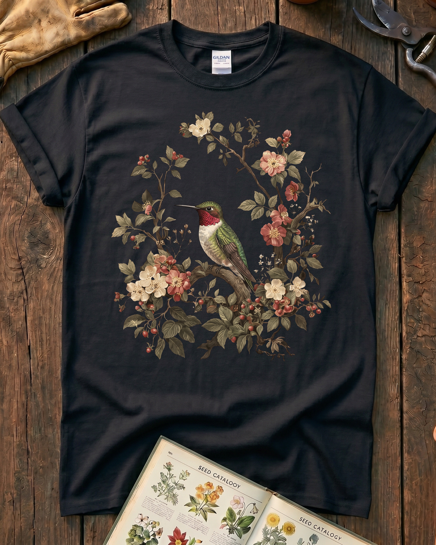 Floral Hummingbird T‑Shirt