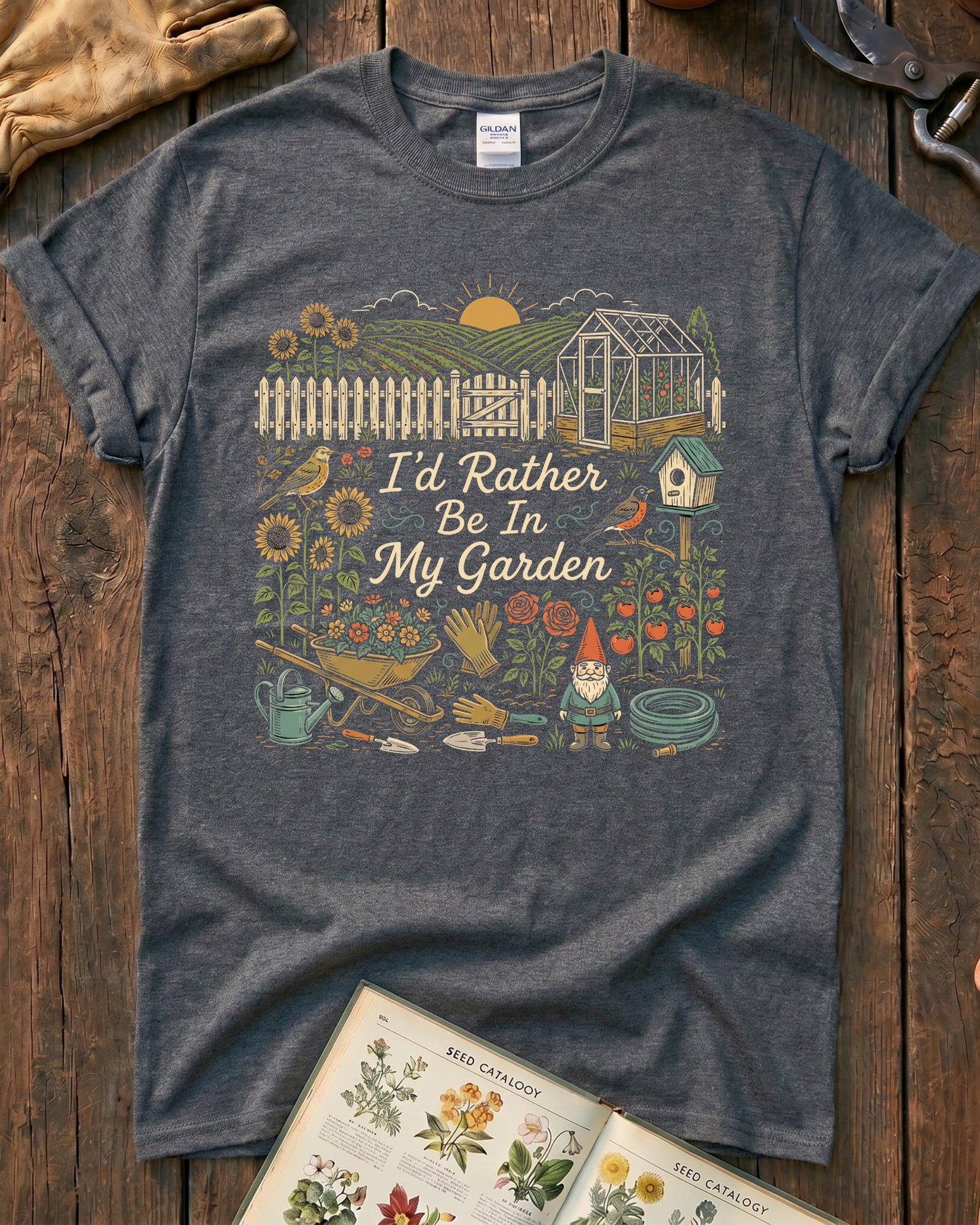I’d Rather Be In My Garden Garden Gnome T-Shirt
