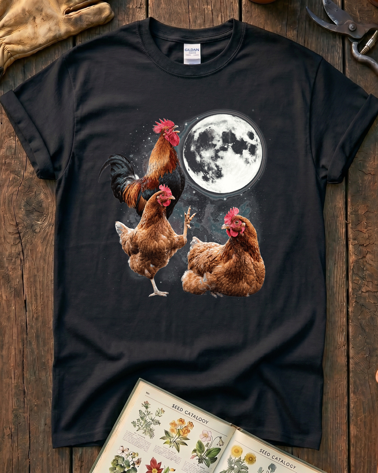 Funny Moon Chicken Farm Animal T-Shirt