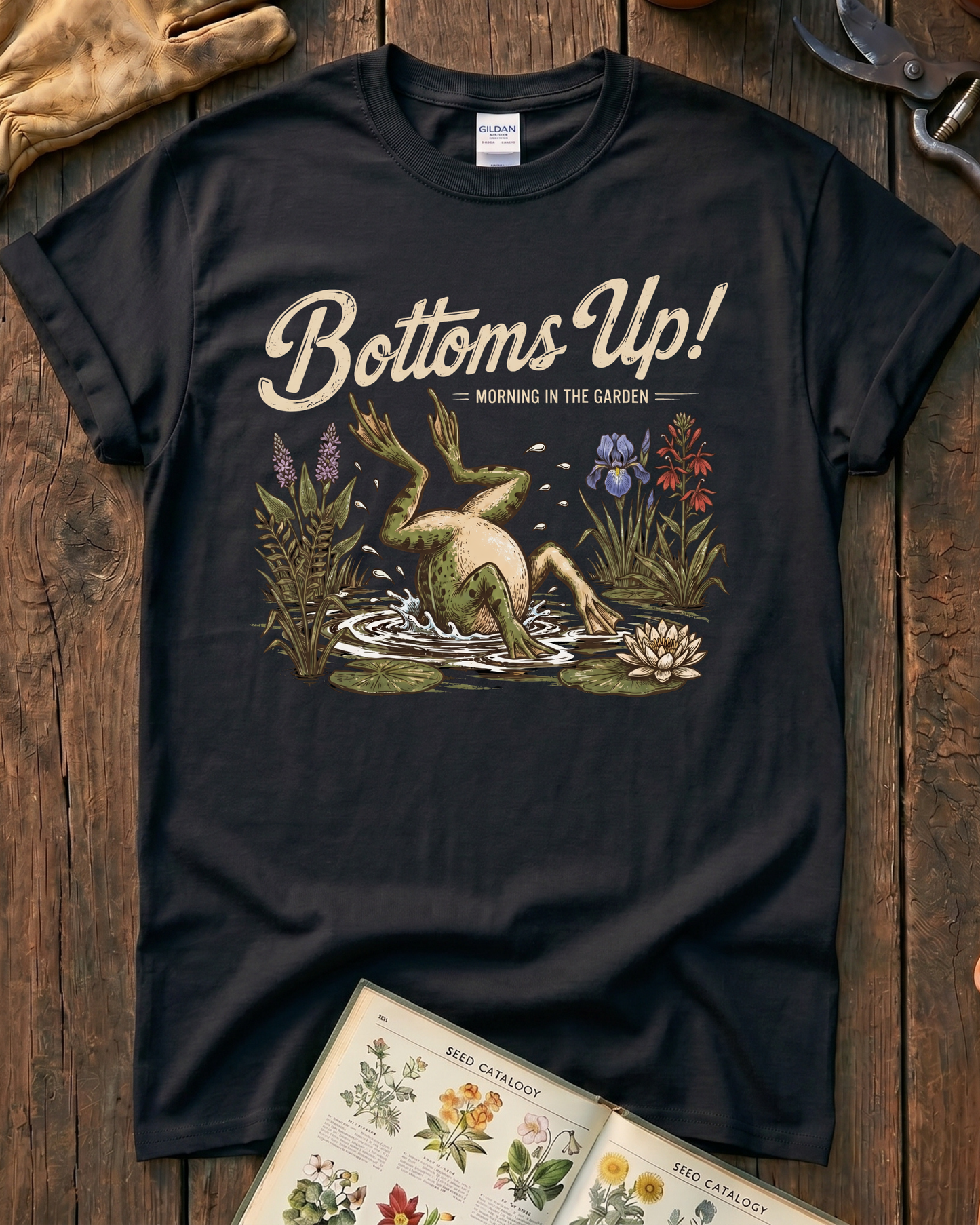 Bottoms Up Morning in the Garden Frog T-Shirt
