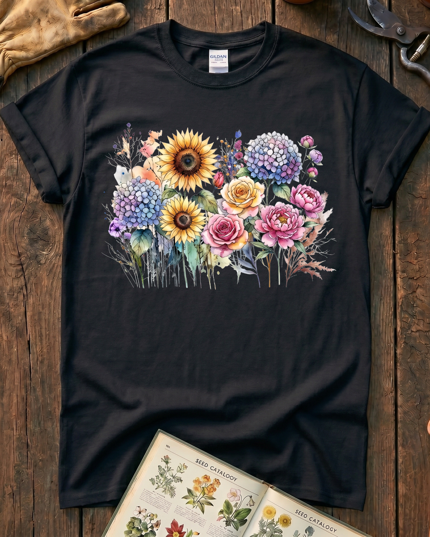 Sunflower Rose Hydrangea Garden T-Shirt