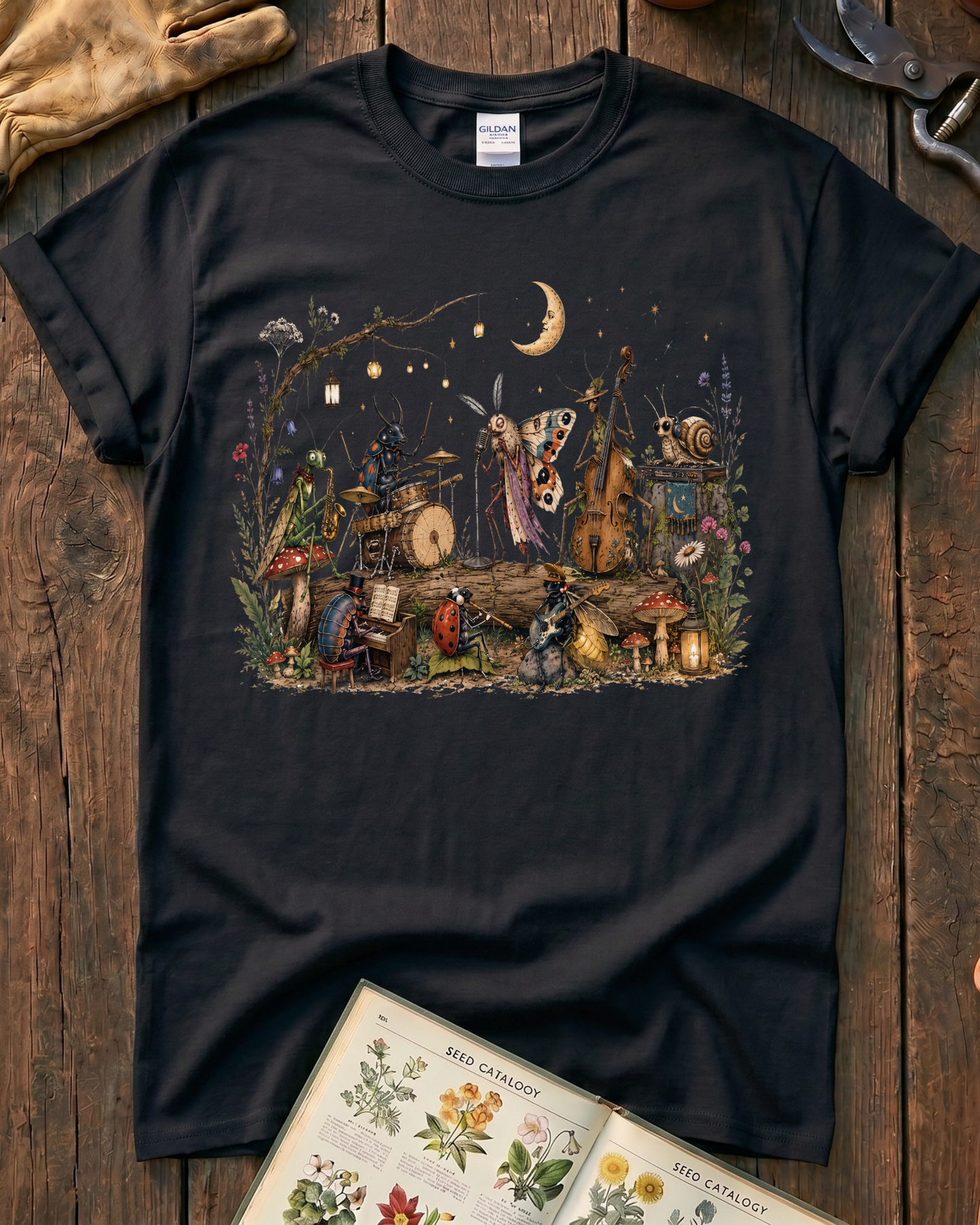 Moonlit Garden Insect Orchestra T-Shirt