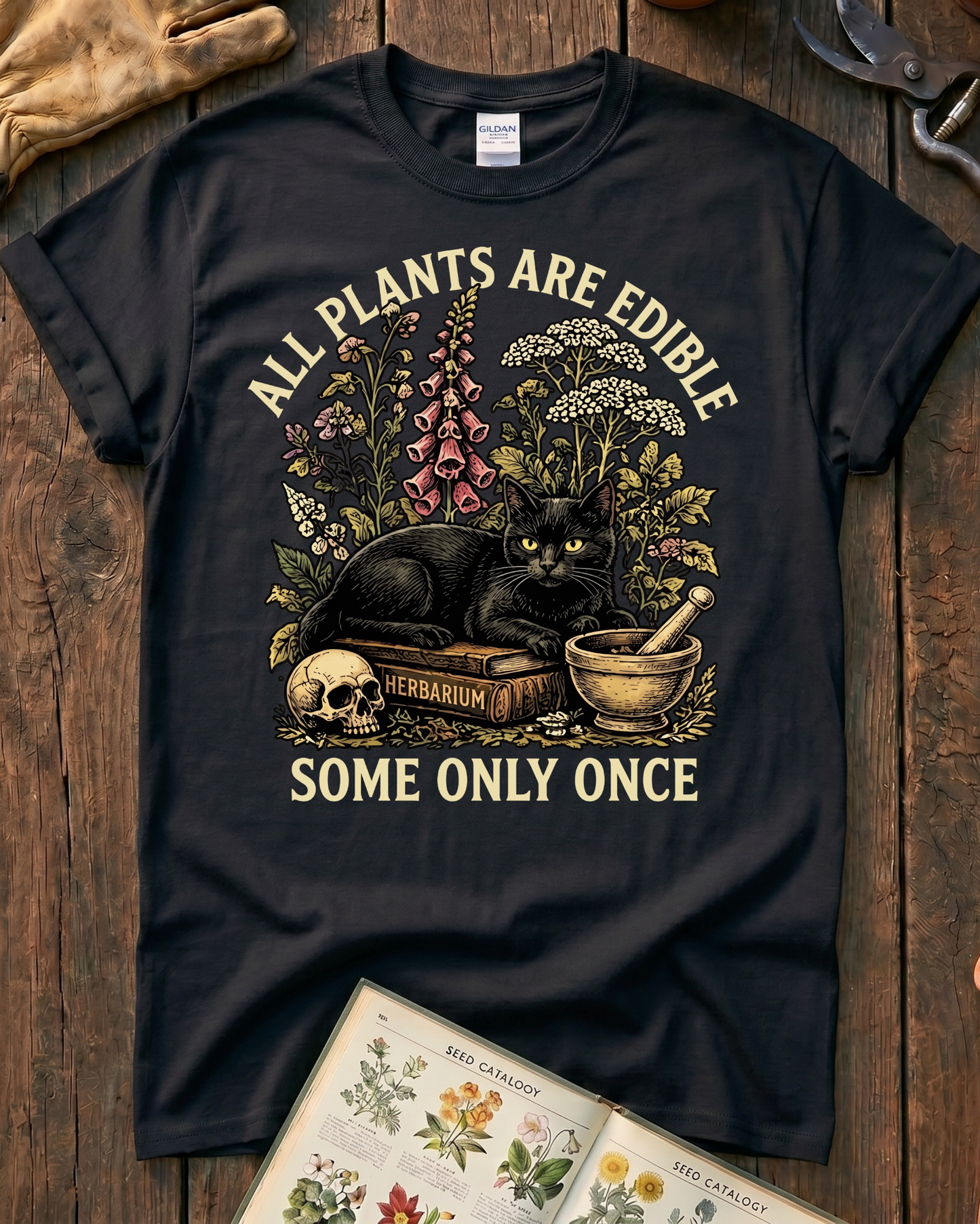 All Plants Are Edible Black Cat T-Shirt