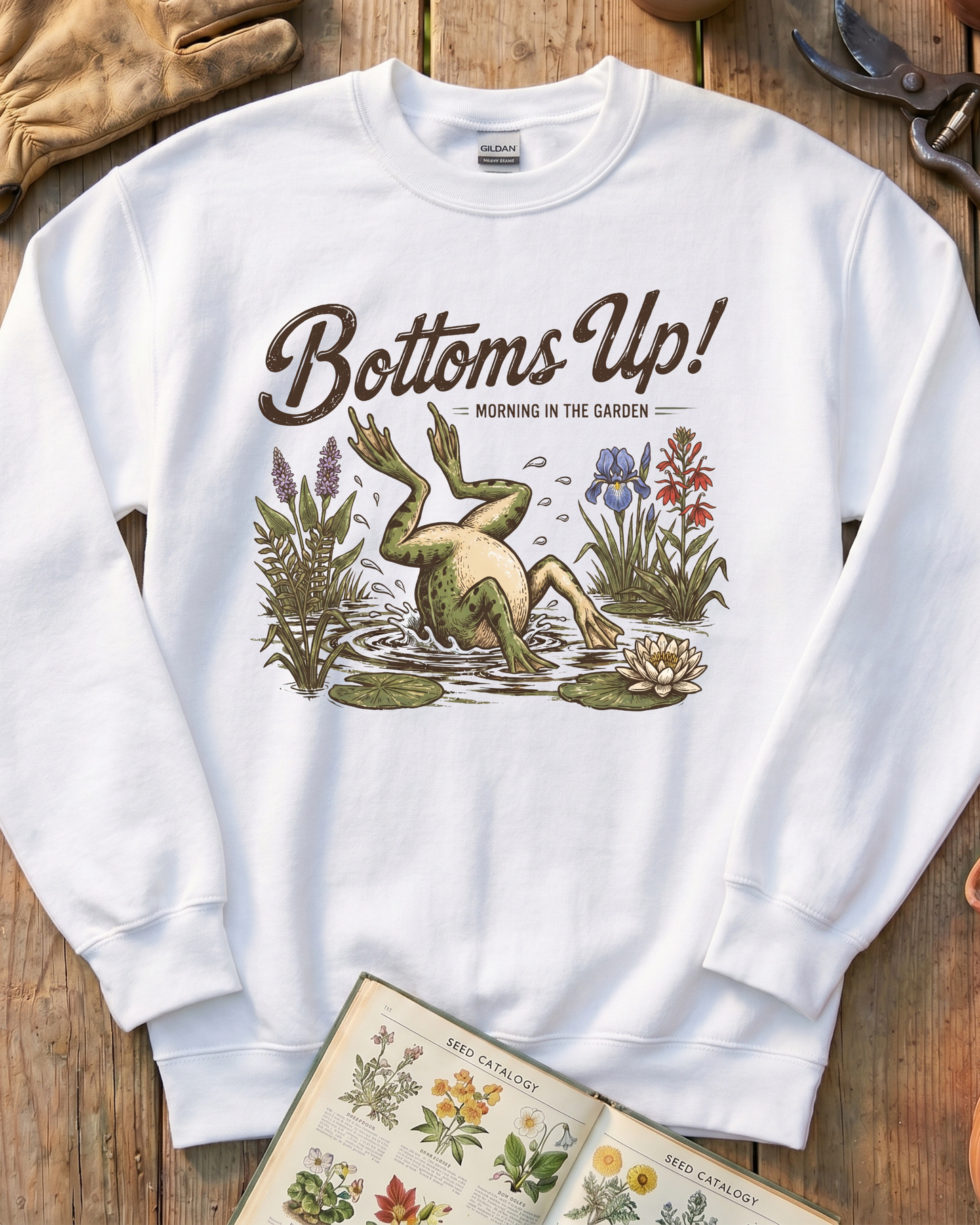 Bottoms Up Morning in the Garden Frog Sweatshirt