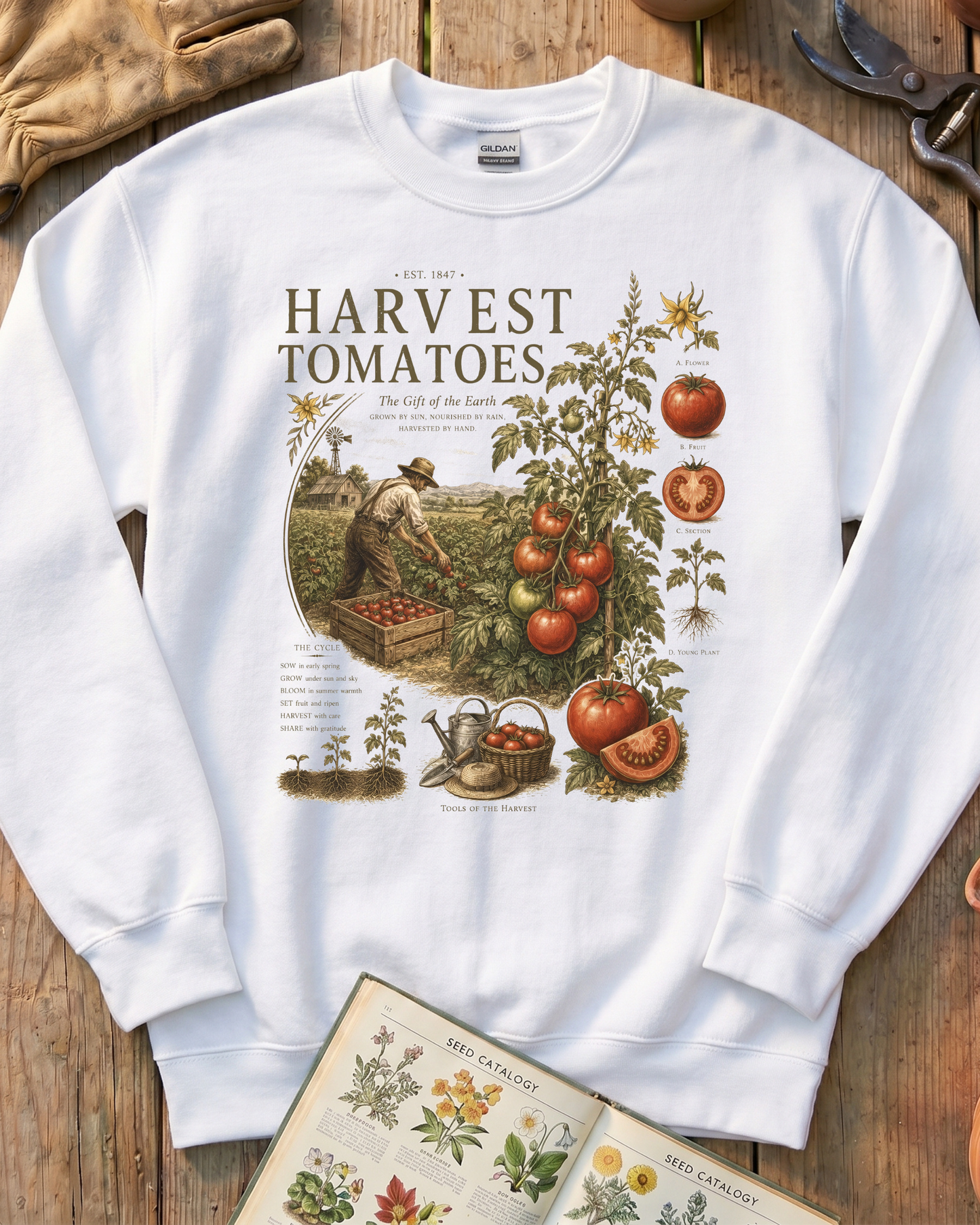 Harvest Tomatoes Vintage Garden Sweatshirt