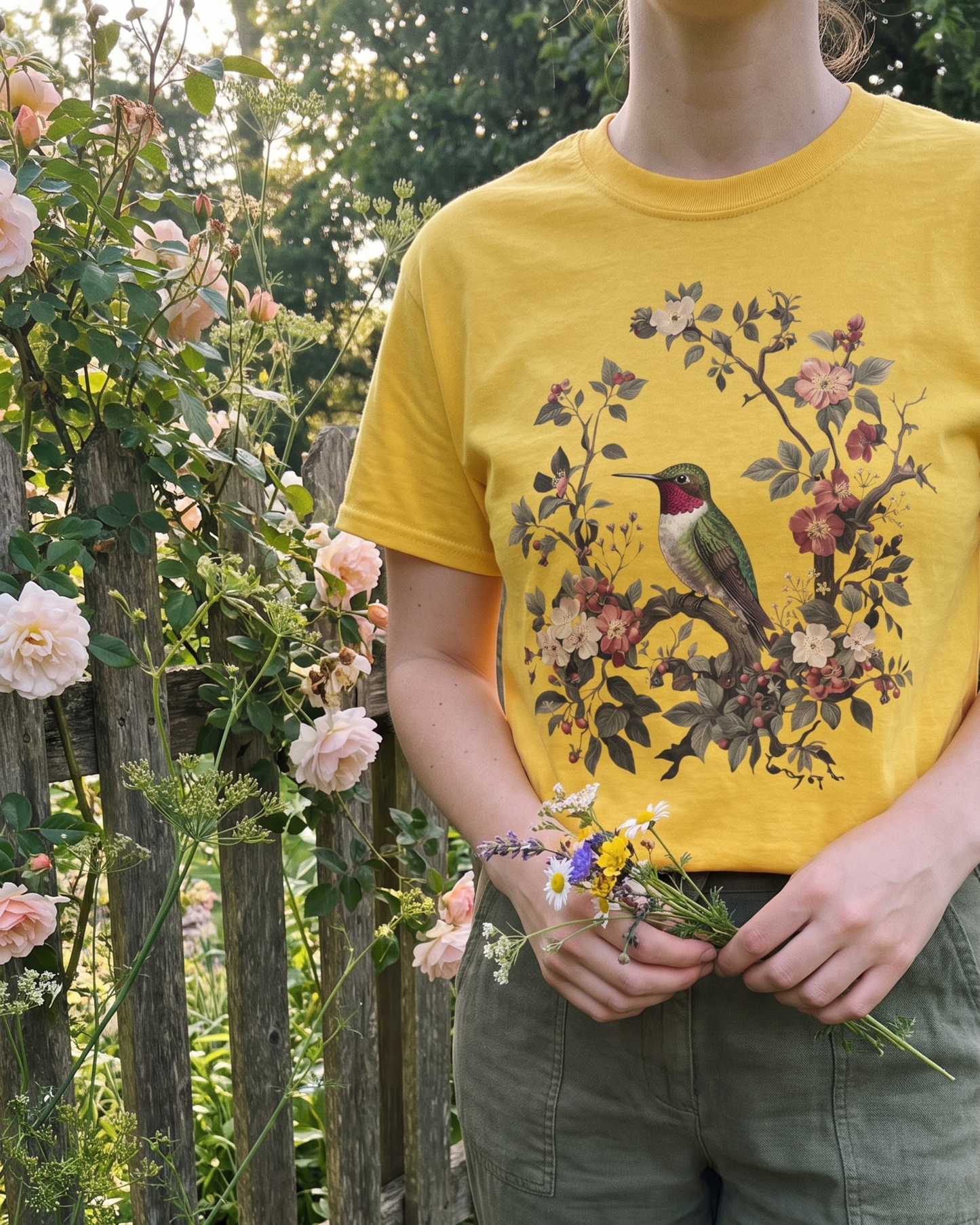 Floral Hummingbird T‑Shirt