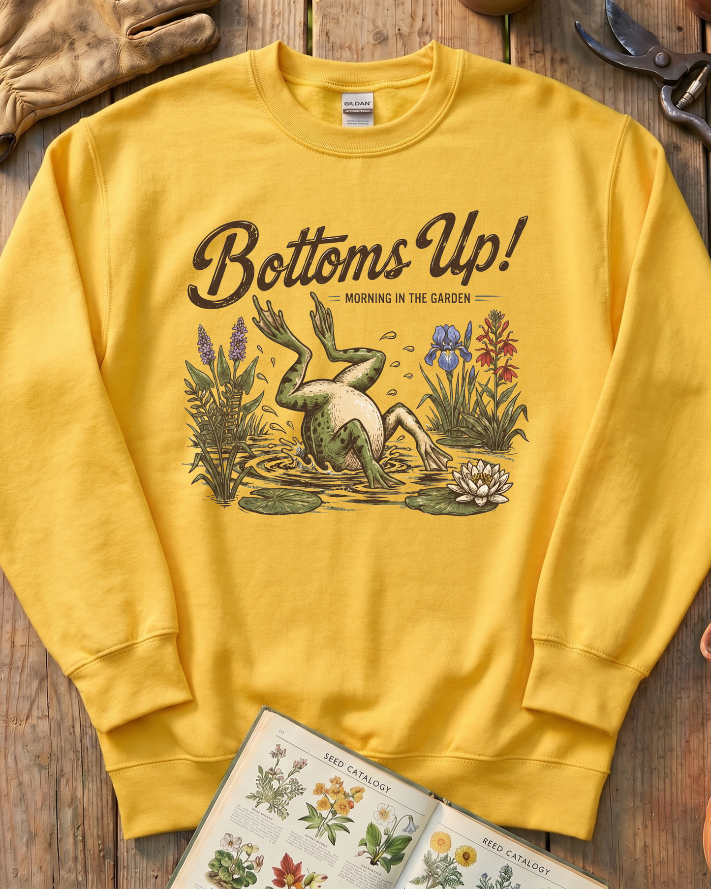 Bottoms Up Morning in the Garden Frog Sweatshirt