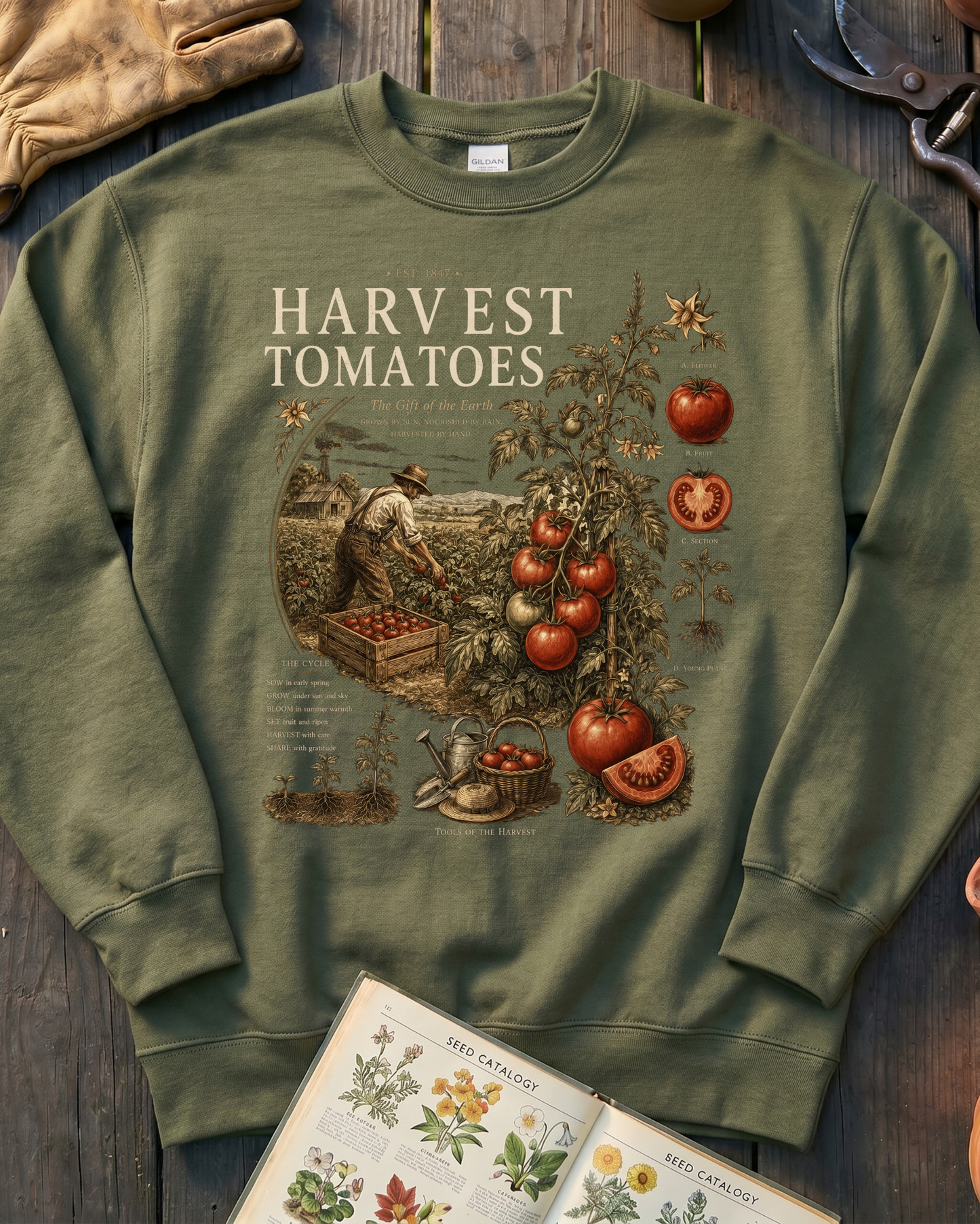 Harvest Tomatoes Vintage Garden Sweatshirt