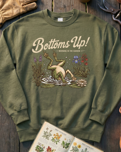 Bottoms Up Morning in the Garden Frog Sweatshirt