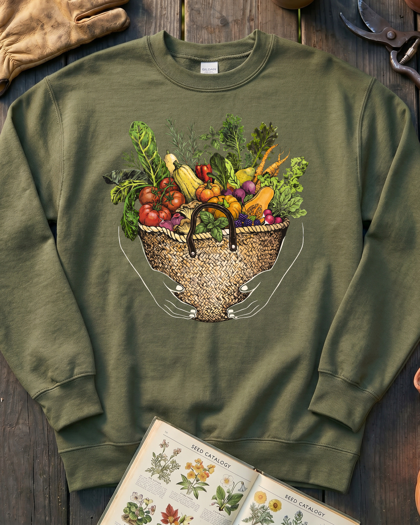 Fresh Garden Harvest Vegetable Basket Sweatshirt