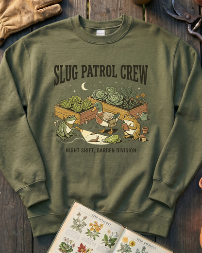 Slug Patrol Crew Frog Duck Toad Garden Sweatshirt