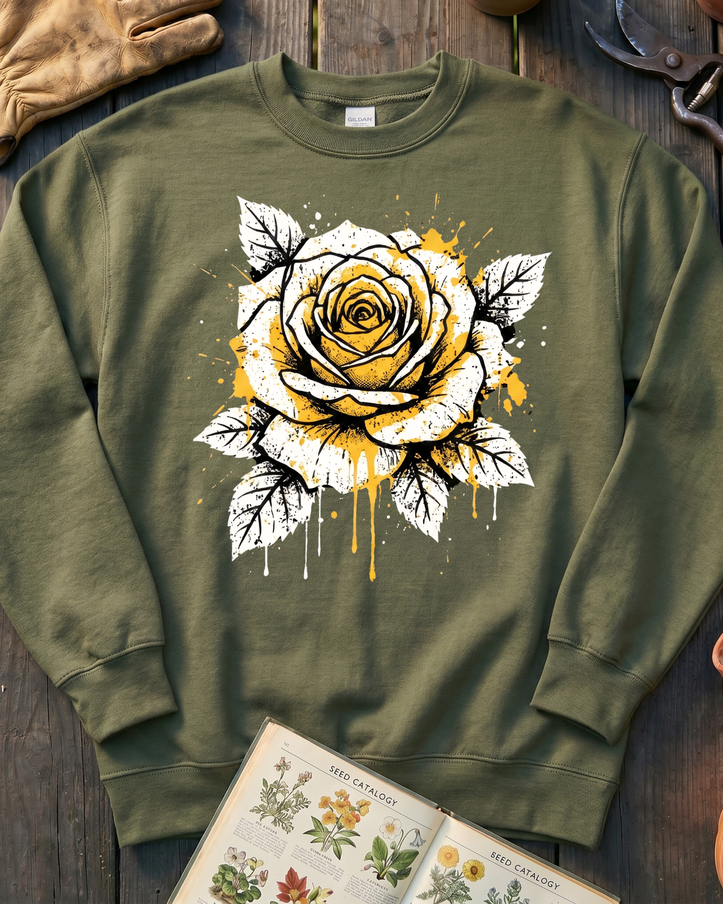 Bold Yellow Rose Ink Garden Sweatshirt