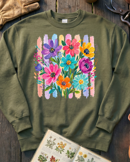 Bright Flower Fence Garden Sweatshirt