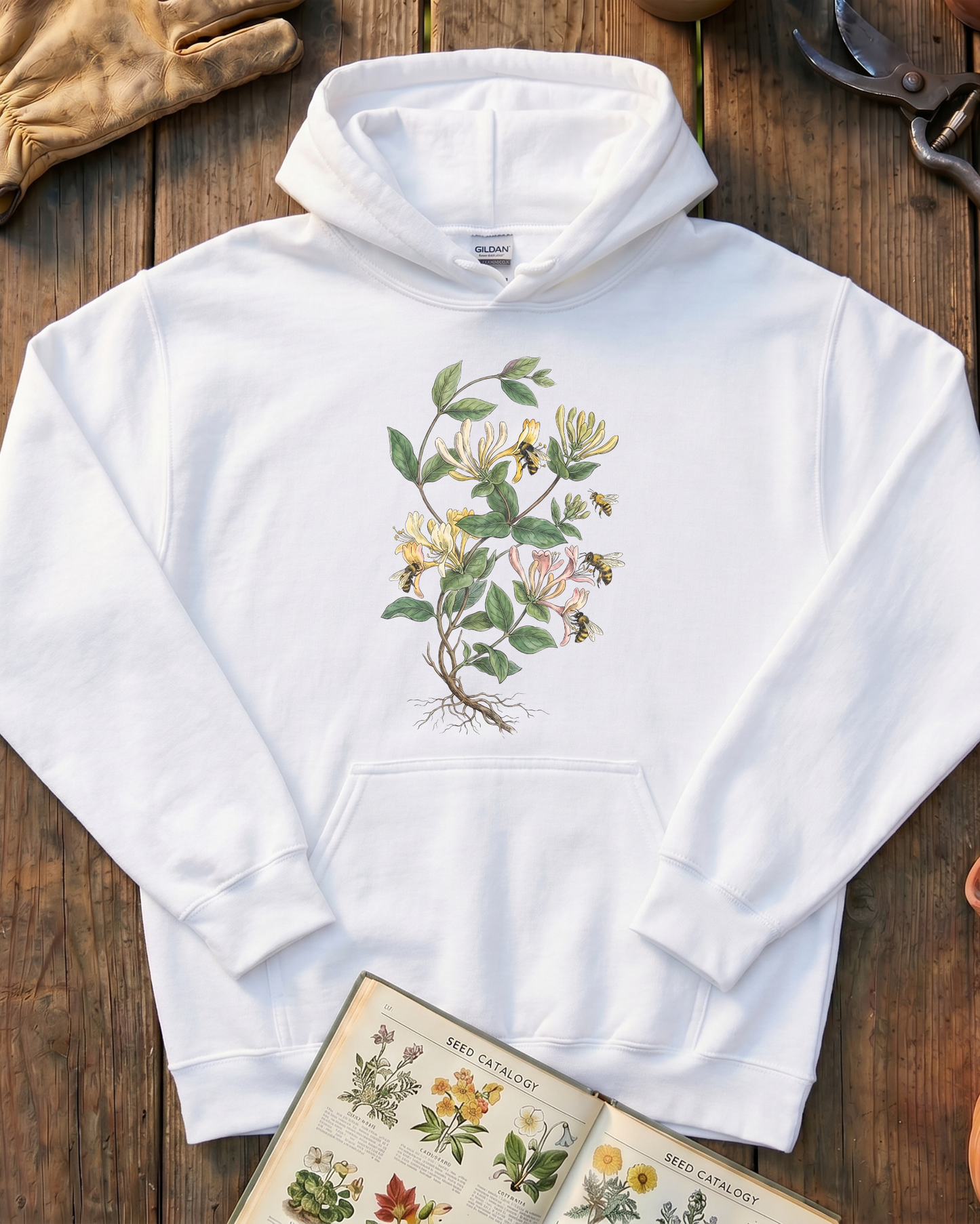 Vintage Honeysuckle Flower Bee Hoodie