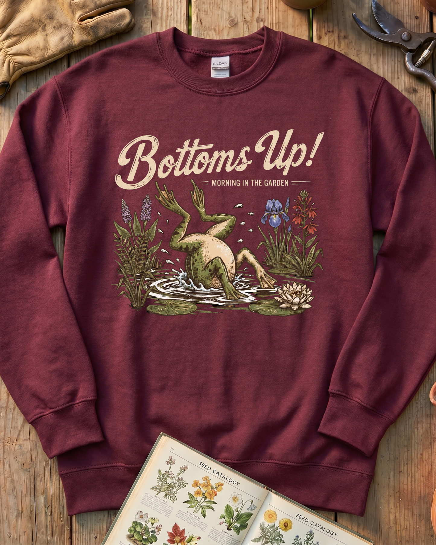 Bottoms Up Morning in the Garden Frog Sweatshirt