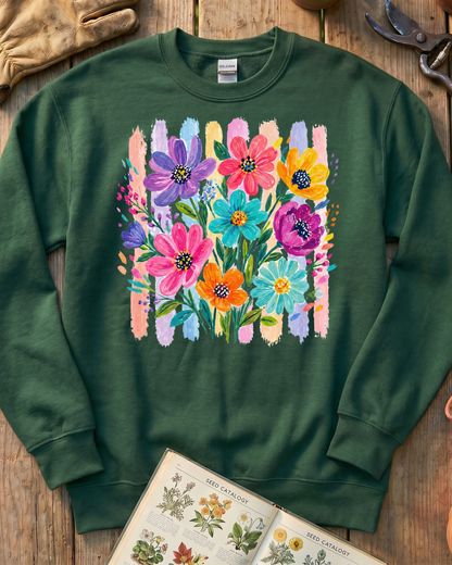Bright Flower Fence Garden Sweatshirt