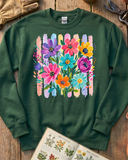 Bright Flower Fence Garden Sweatshirt