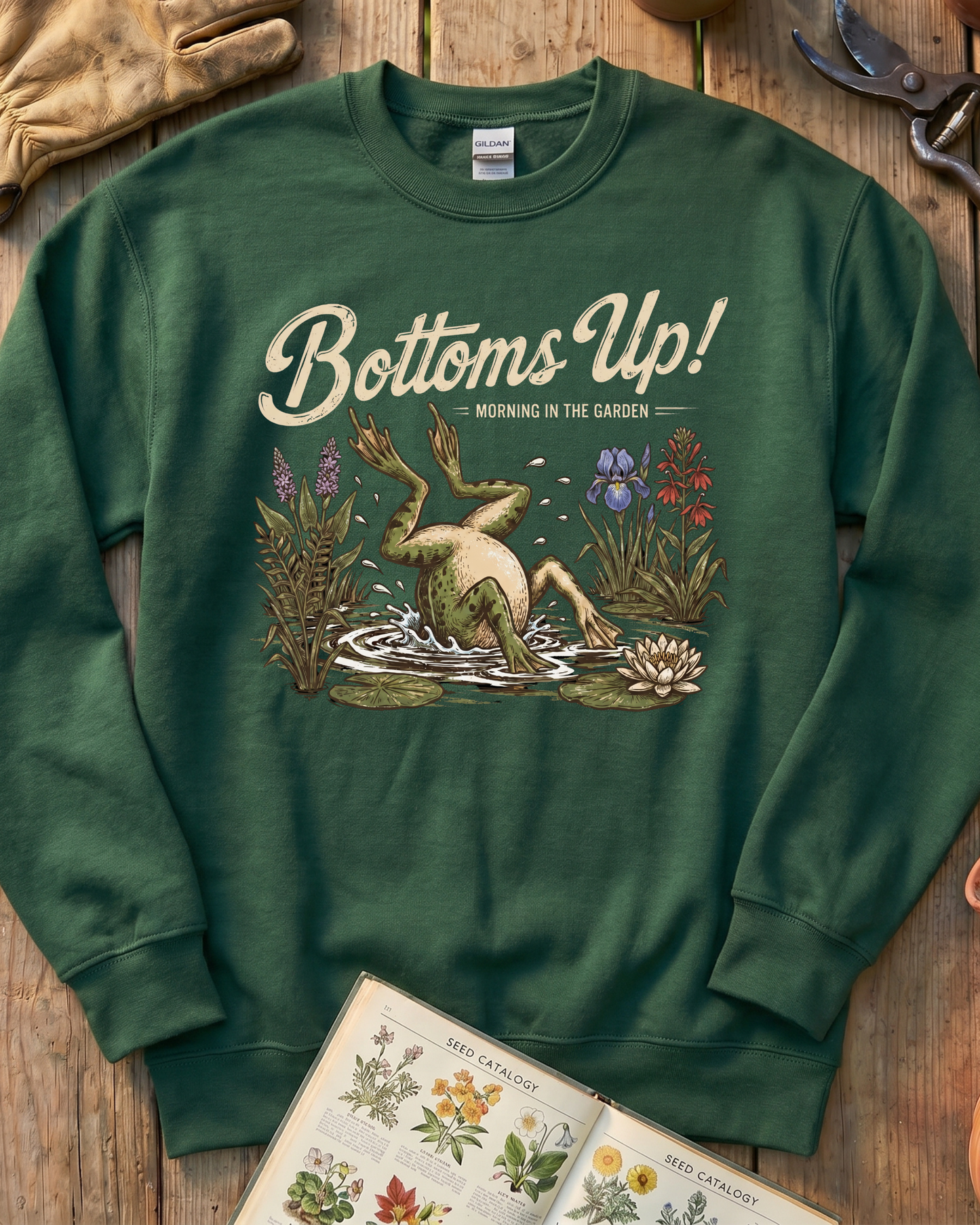 Bottoms Up Morning in the Garden Frog Sweatshirt