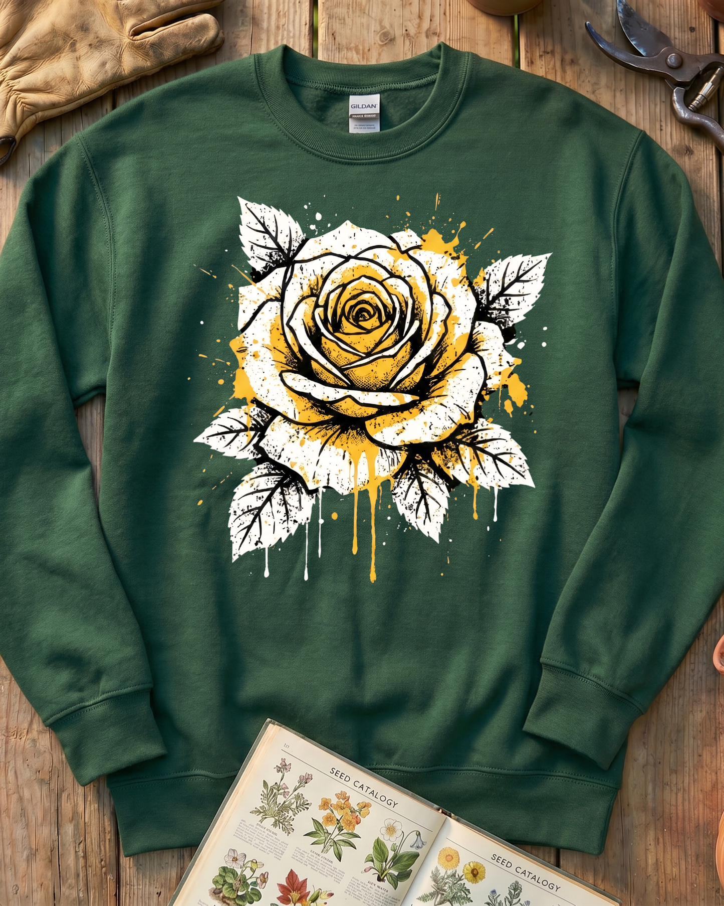 Bold Yellow Rose Ink Garden Sweatshirt
