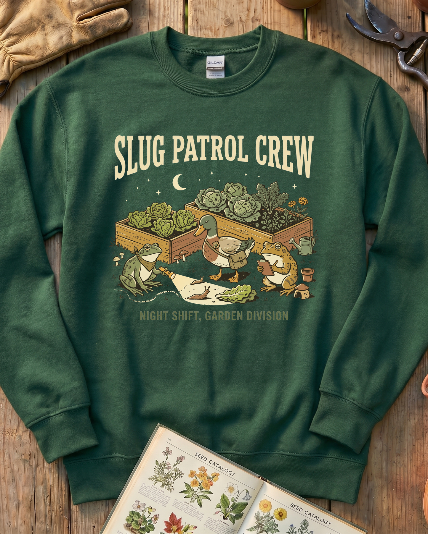 Slug Patrol Crew Frog Duck Toad Garden Sweatshirt