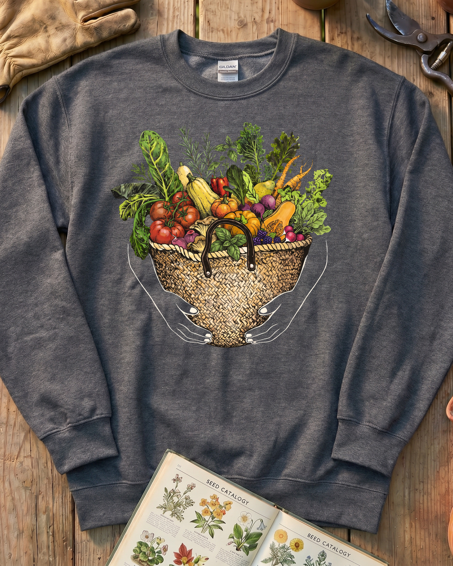 Fresh Garden Harvest Vegetable Basket Sweatshirt