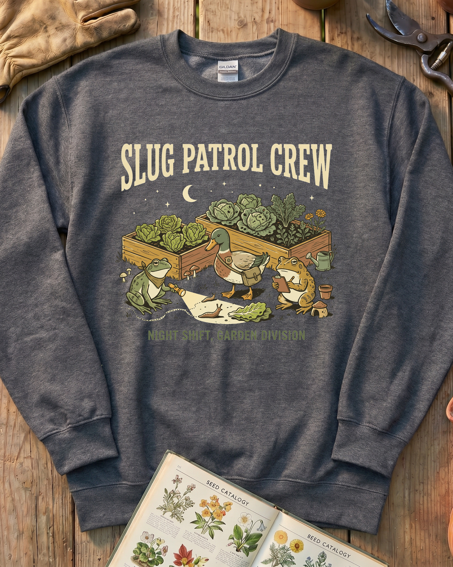 Slug Patrol Crew Frog Duck Toad Garden Sweatshirt