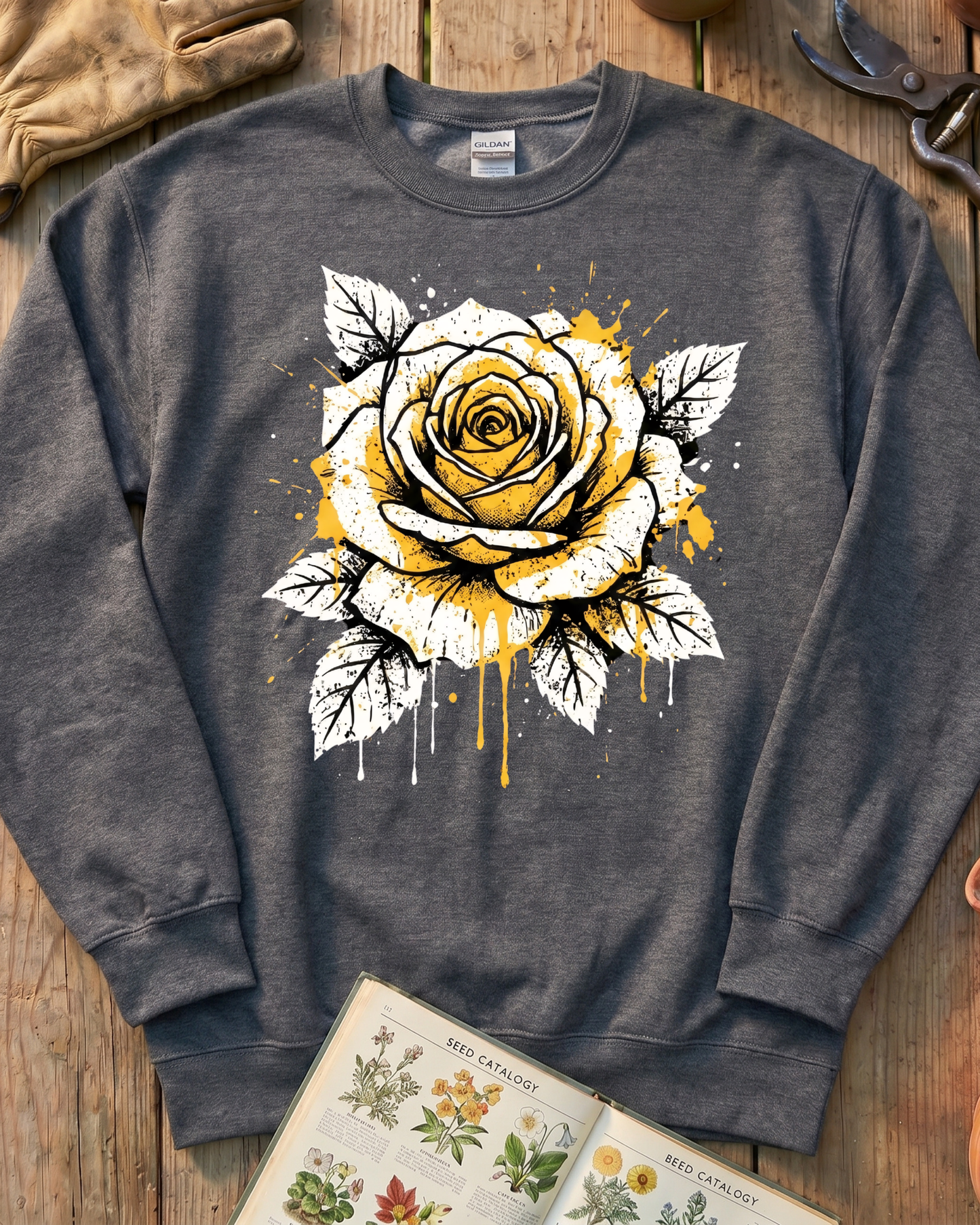 Bold Yellow Rose Ink Garden Sweatshirt