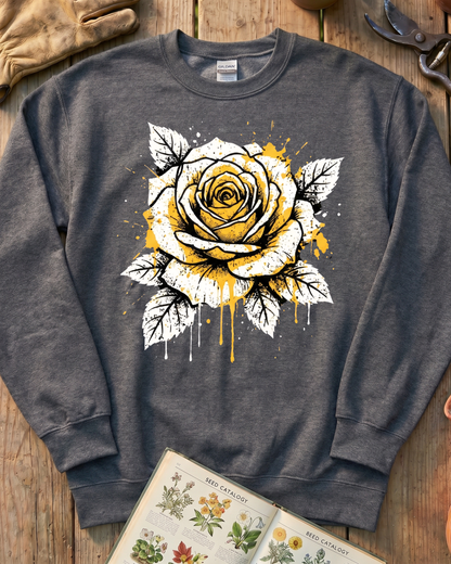 Bold Yellow Rose Ink Garden Sweatshirt