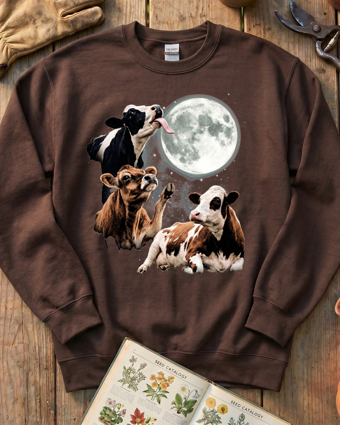 Funny Moon Cow Farm Animal Sweatshirt
