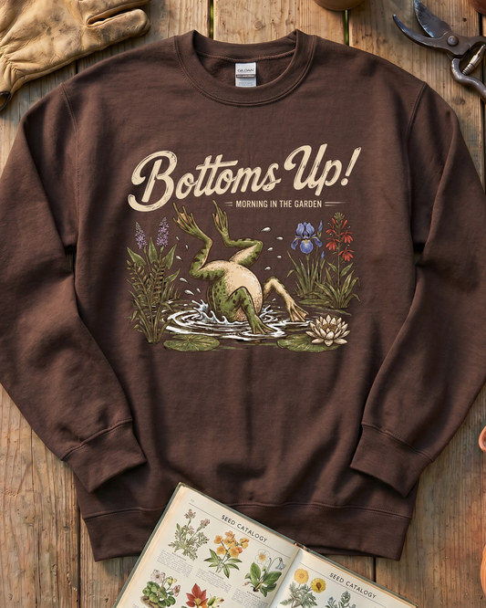 Bottoms Up Morning in the Garden Frog Sweatshirt