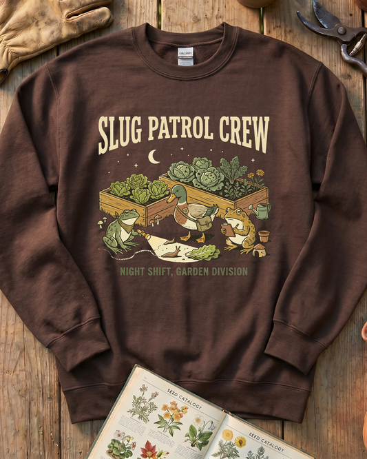 Slug Patrol Crew Frog Duck Toad Garden Sweatshirt