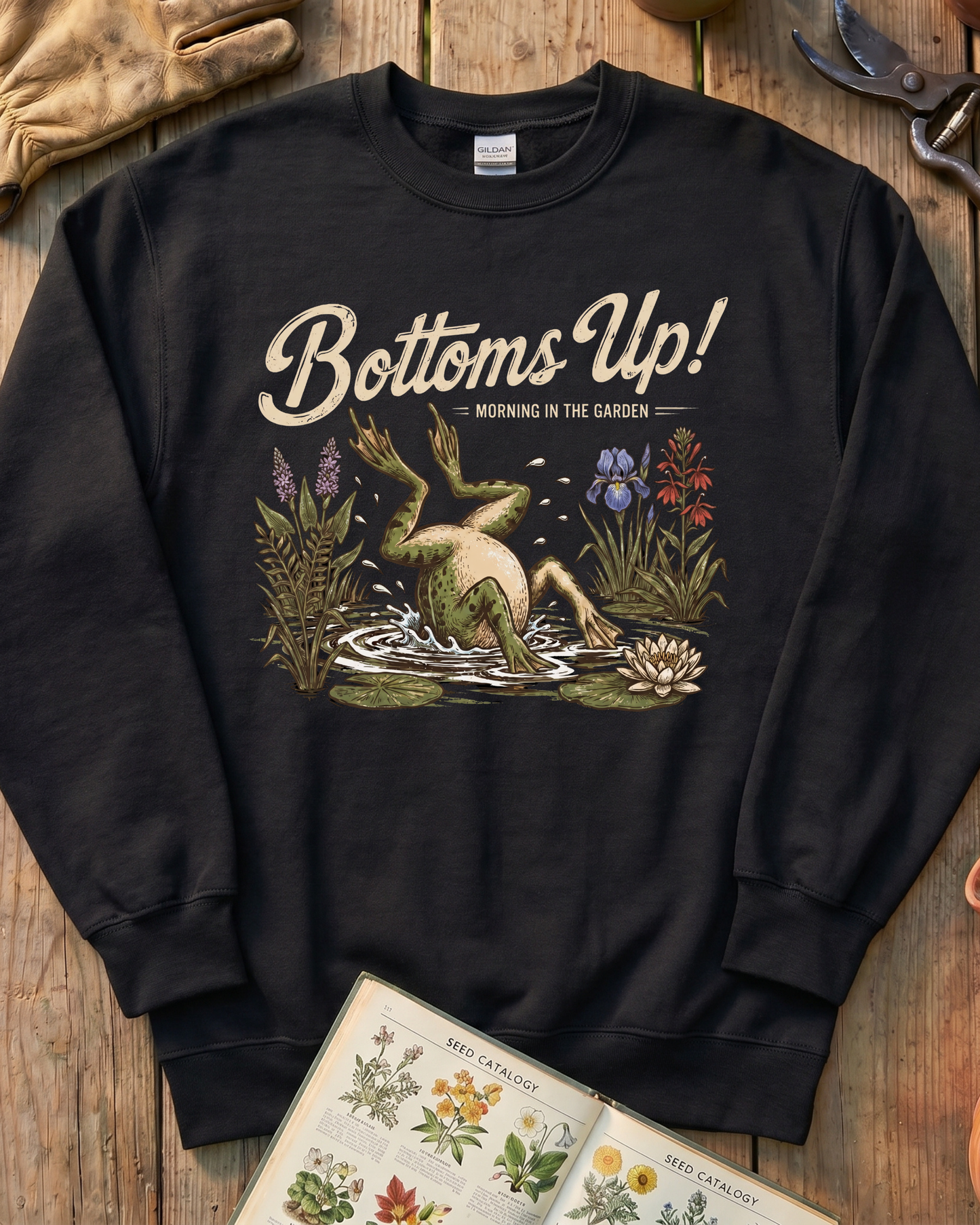 Bottoms Up Morning in the Garden Frog Sweatshirt