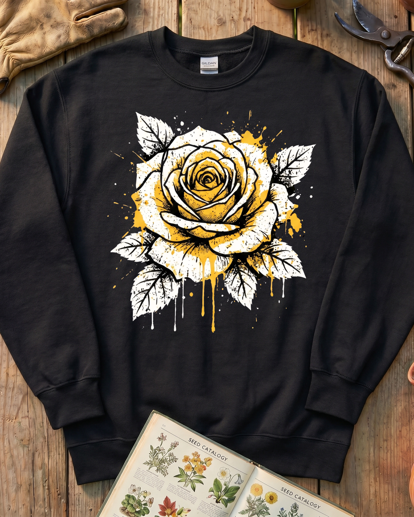 Bold Yellow Rose Ink Garden Sweatshirt