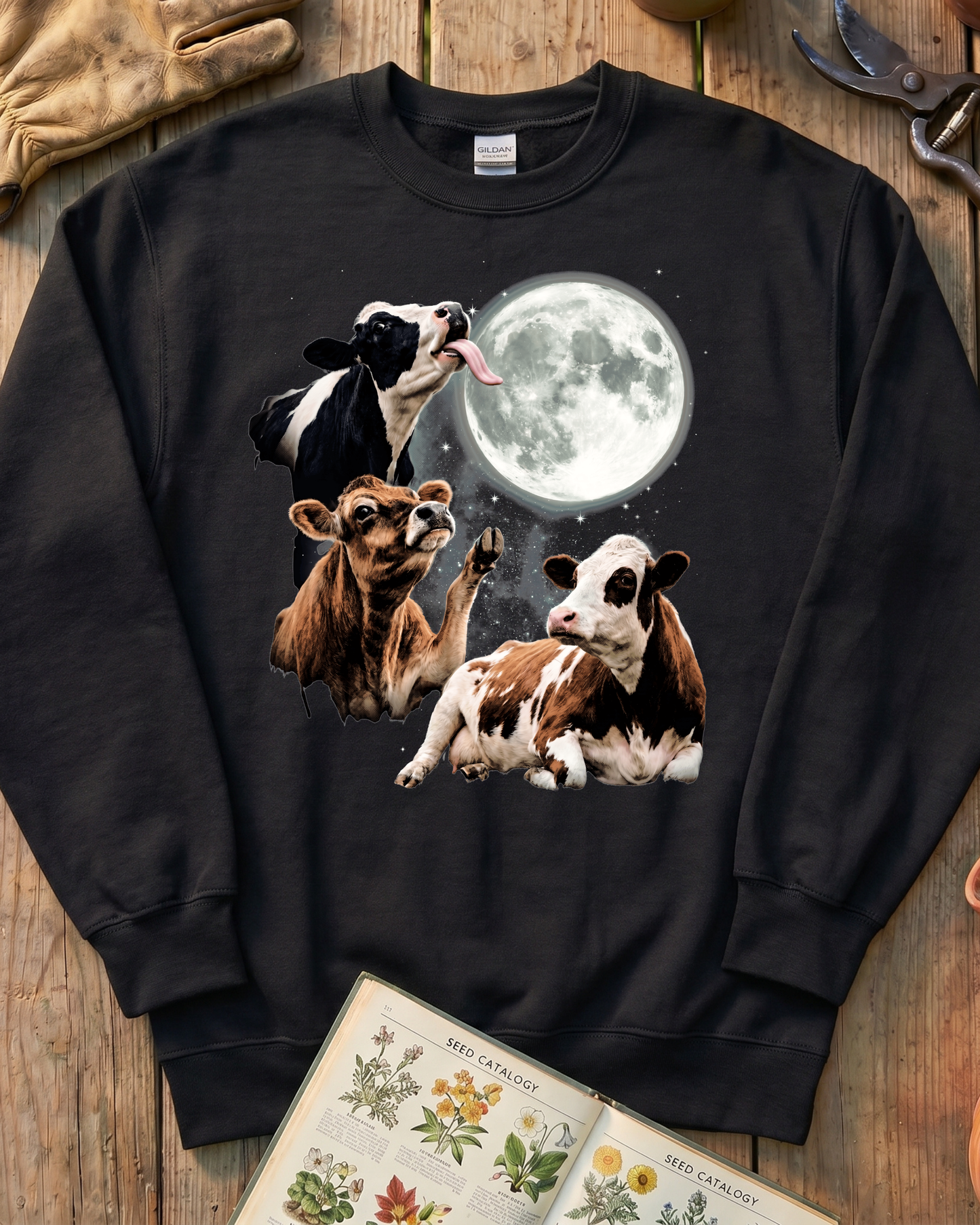 Funny Moon Cow Farm Animal Sweatshirt