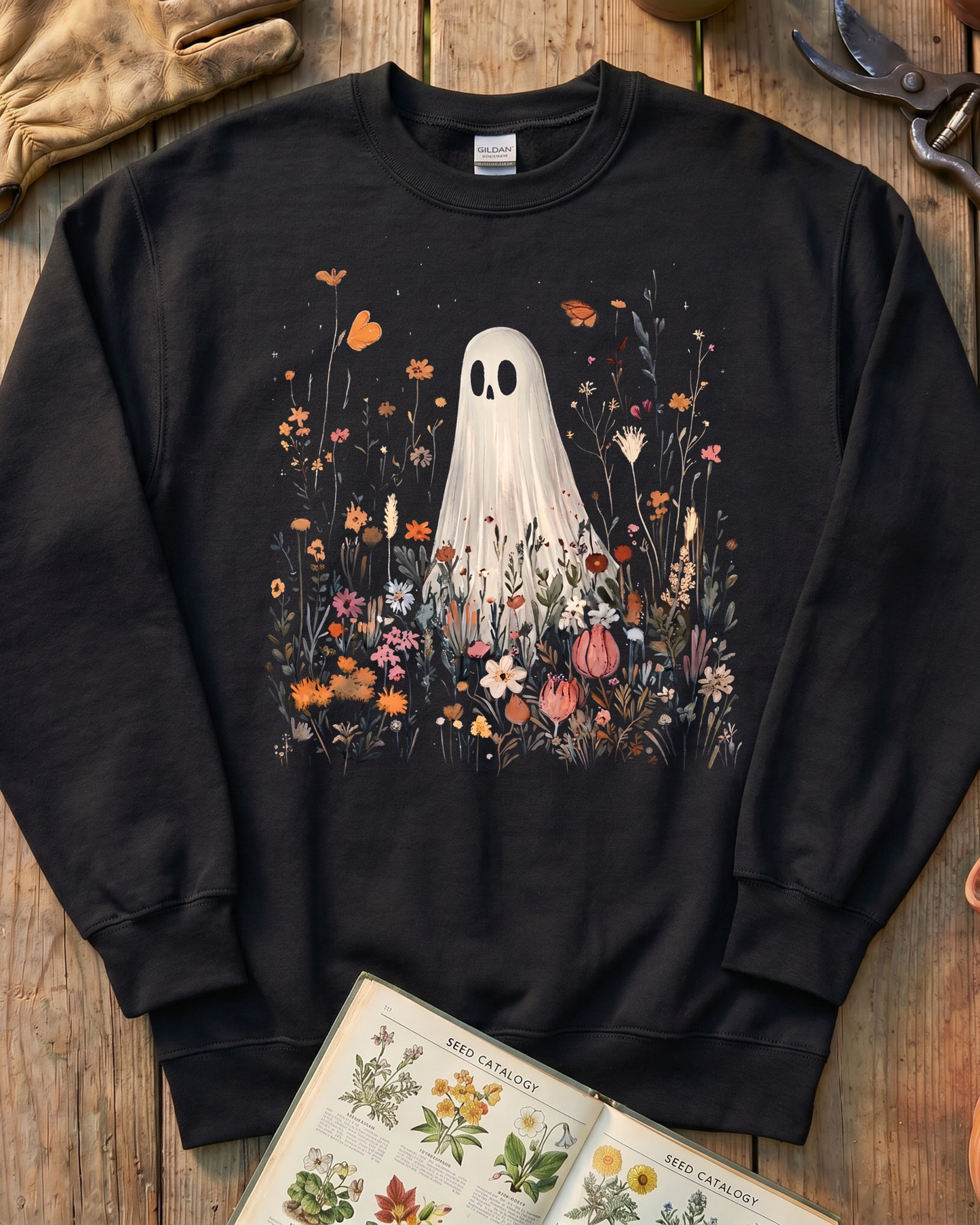 Cozy Ghost Cottage Garden Sweatshirt