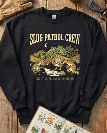 Slug Patrol Crew Frog Duck Toad Garden Sweatshirt