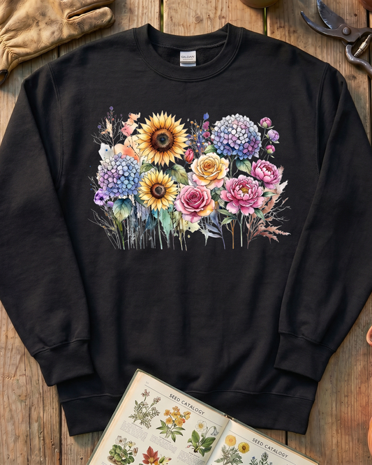 Watercolor Cottage Garden Bouquet Sweatshirt