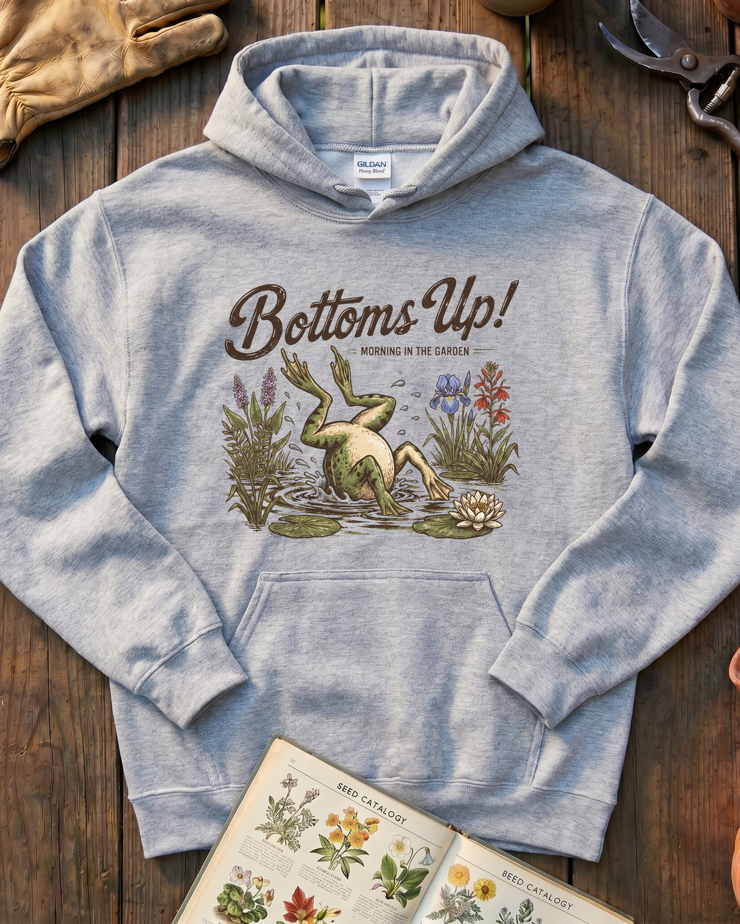 Bottoms Up Morning in the Garden Frog Hoodie