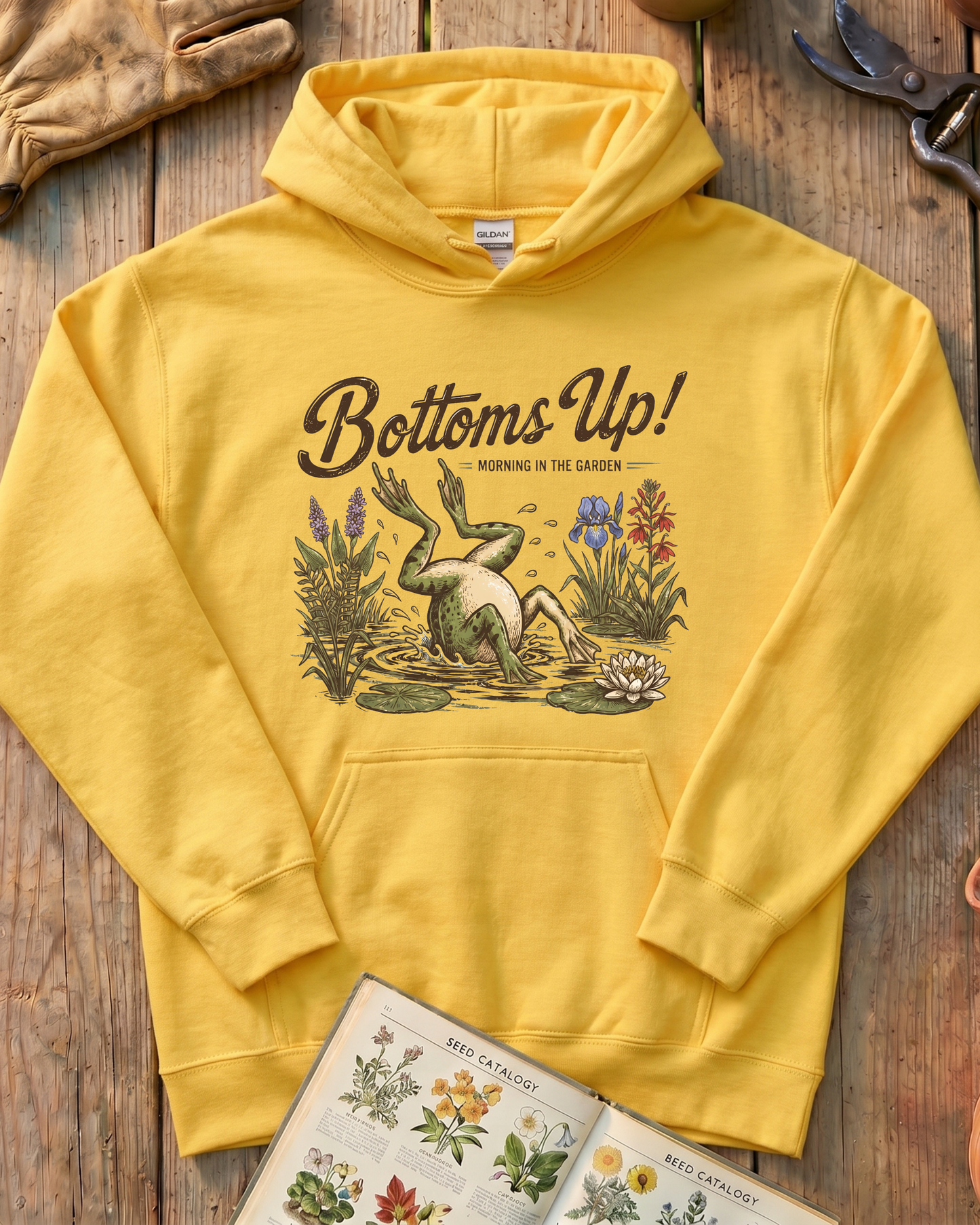 Bottoms Up Morning in the Garden Frog Hoodie