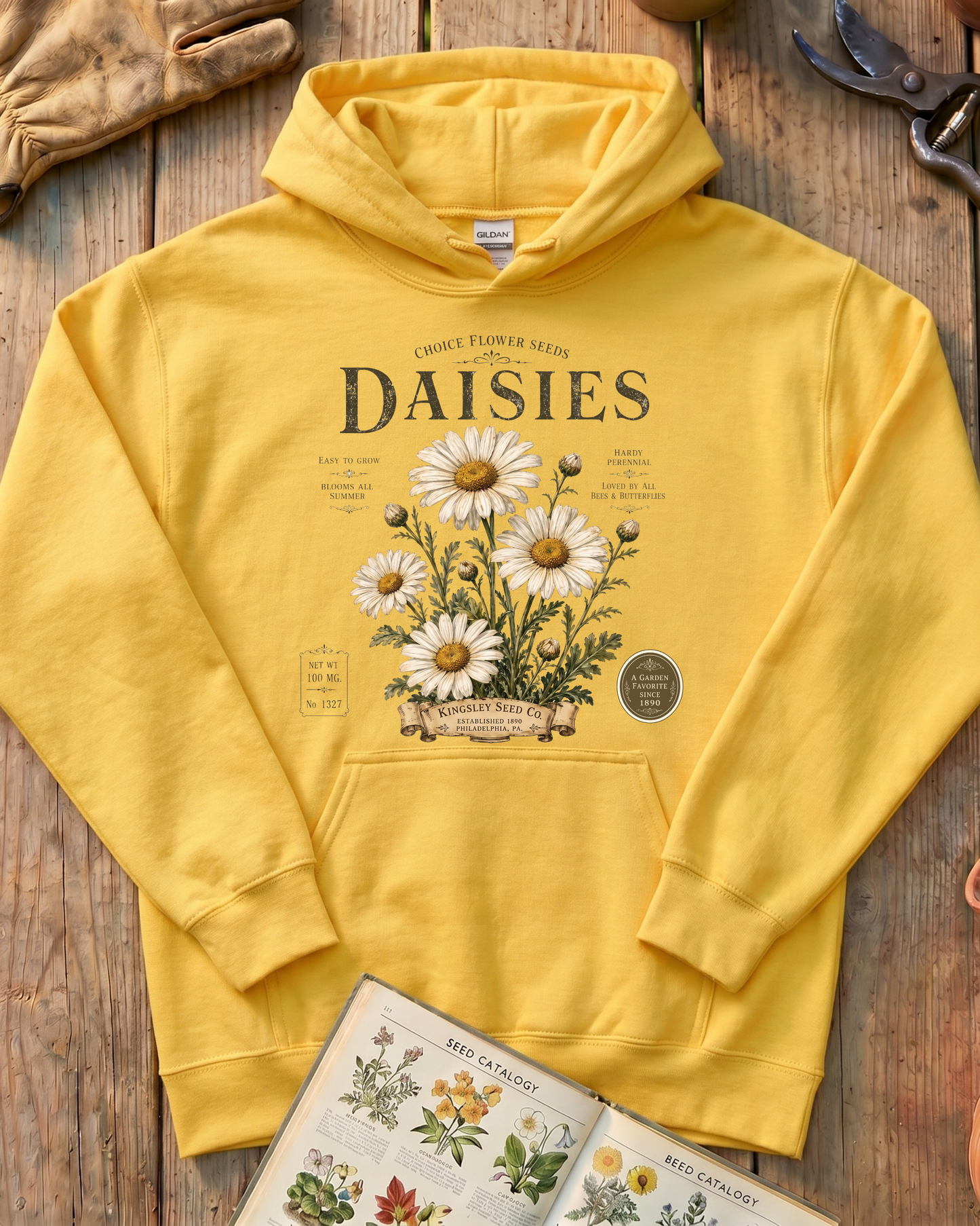 Daisy Seed Catalog Vintage Botanical Hoodie