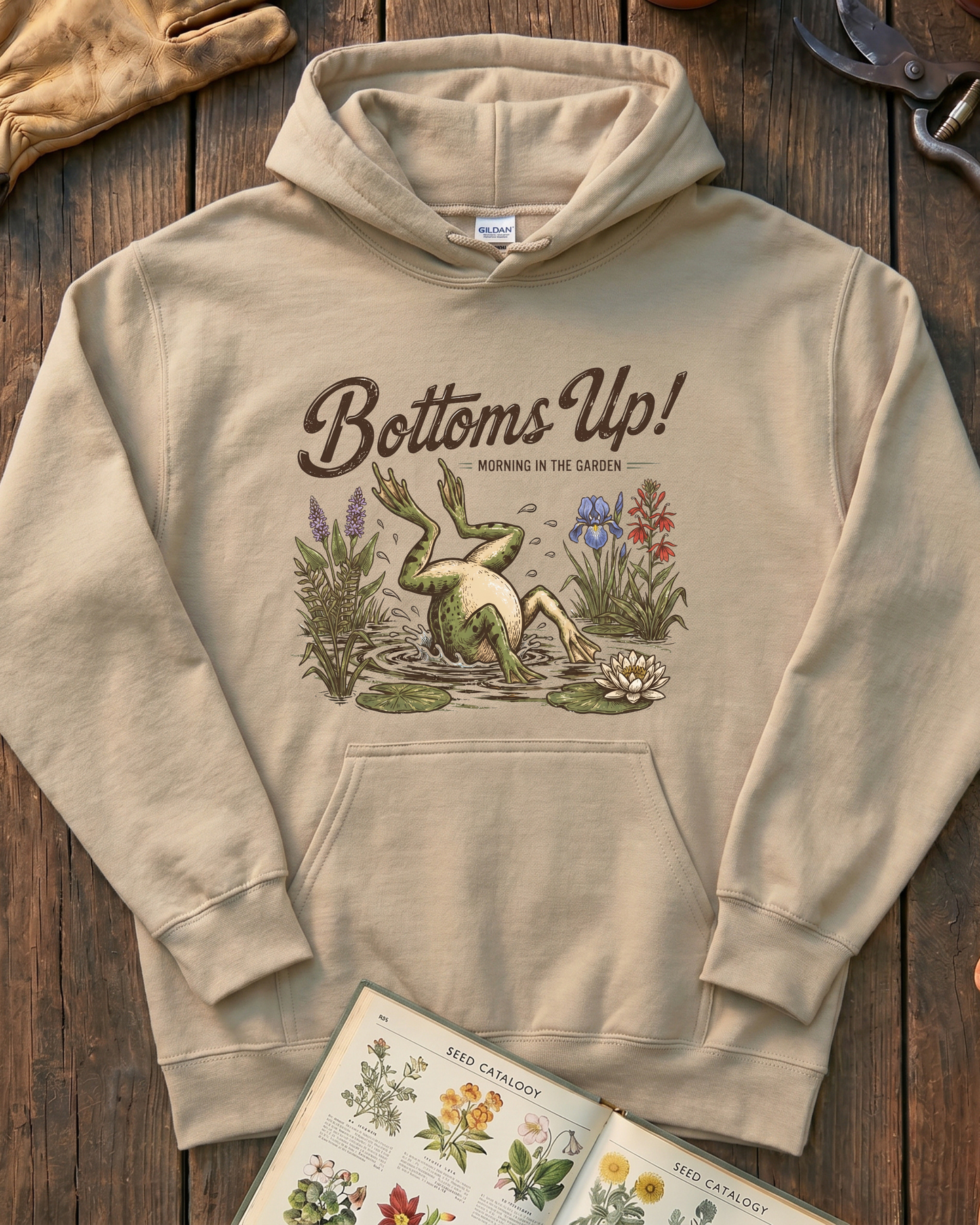 Bottoms Up Morning in the Garden Frog Hoodie