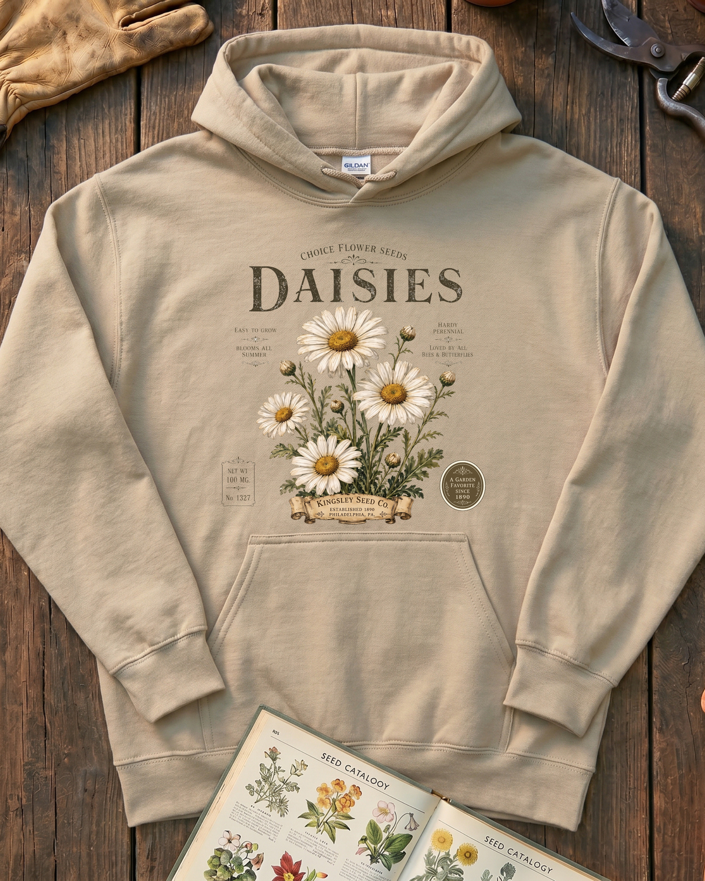 Daisy Seed Catalog Vintage Botanical Hoodie