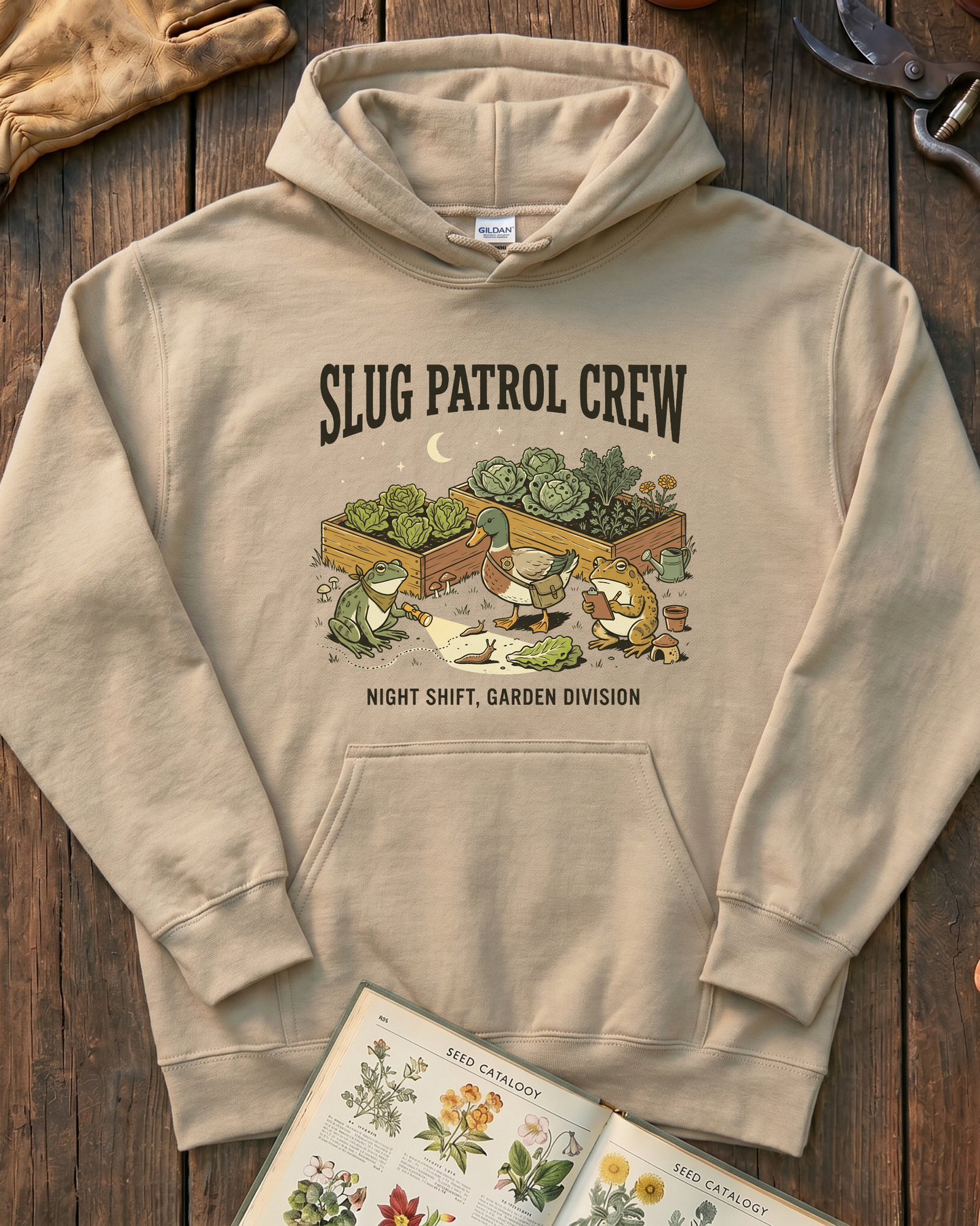 Slug Patrol Crew Frog Duck Toad Garden Hoodie