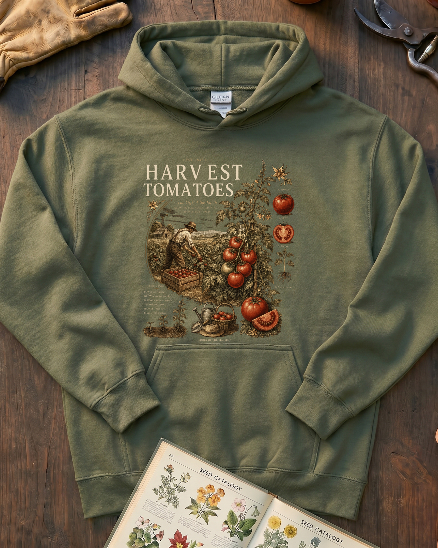 Harvest Tomatoes Vintage Garden Hoodie